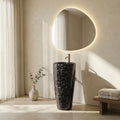 InArt black marble wash basin with free standing pedestal base, ceramic round basin, rear view