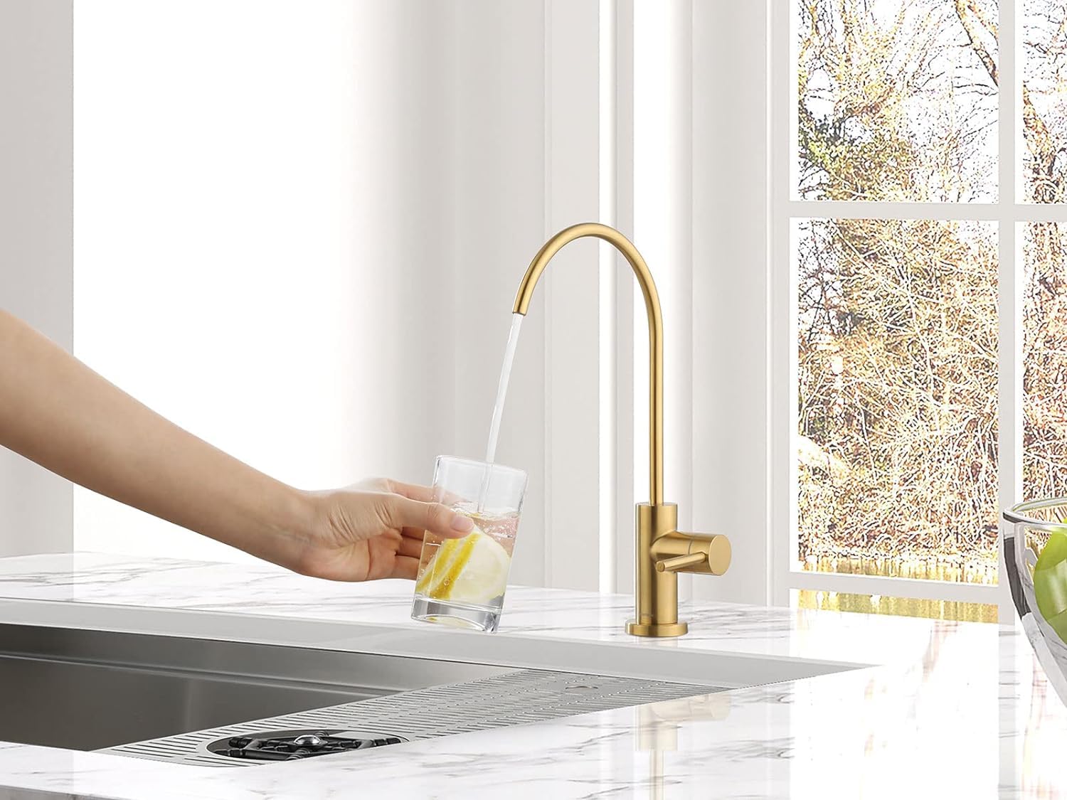 InArt ro water purifier tap installed on kitchen sink, gold finish tap water filter for sink use