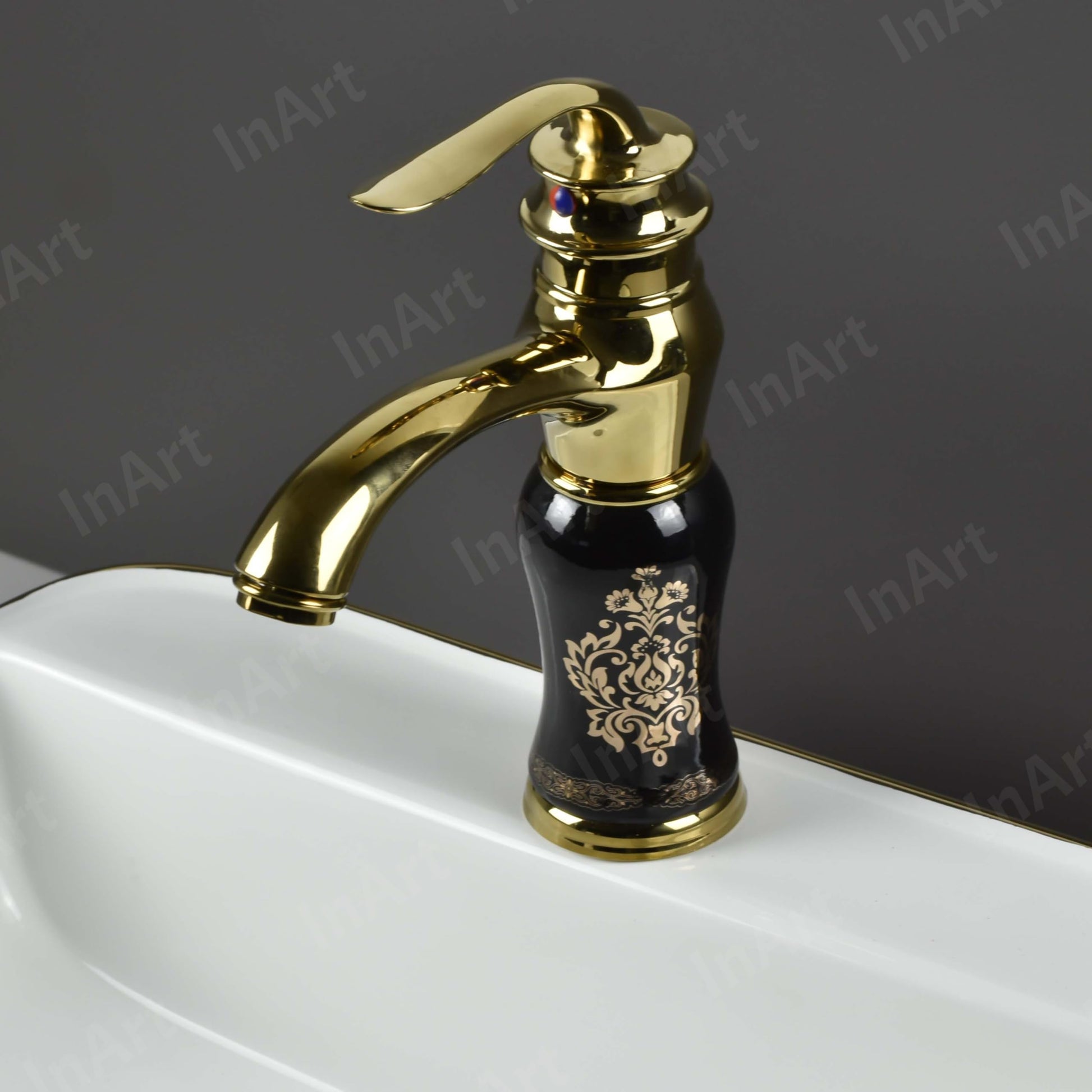 Waterfall basin mixer tap black gold on wash basin, hot and cold water tap mixer for modern bathroom washroom