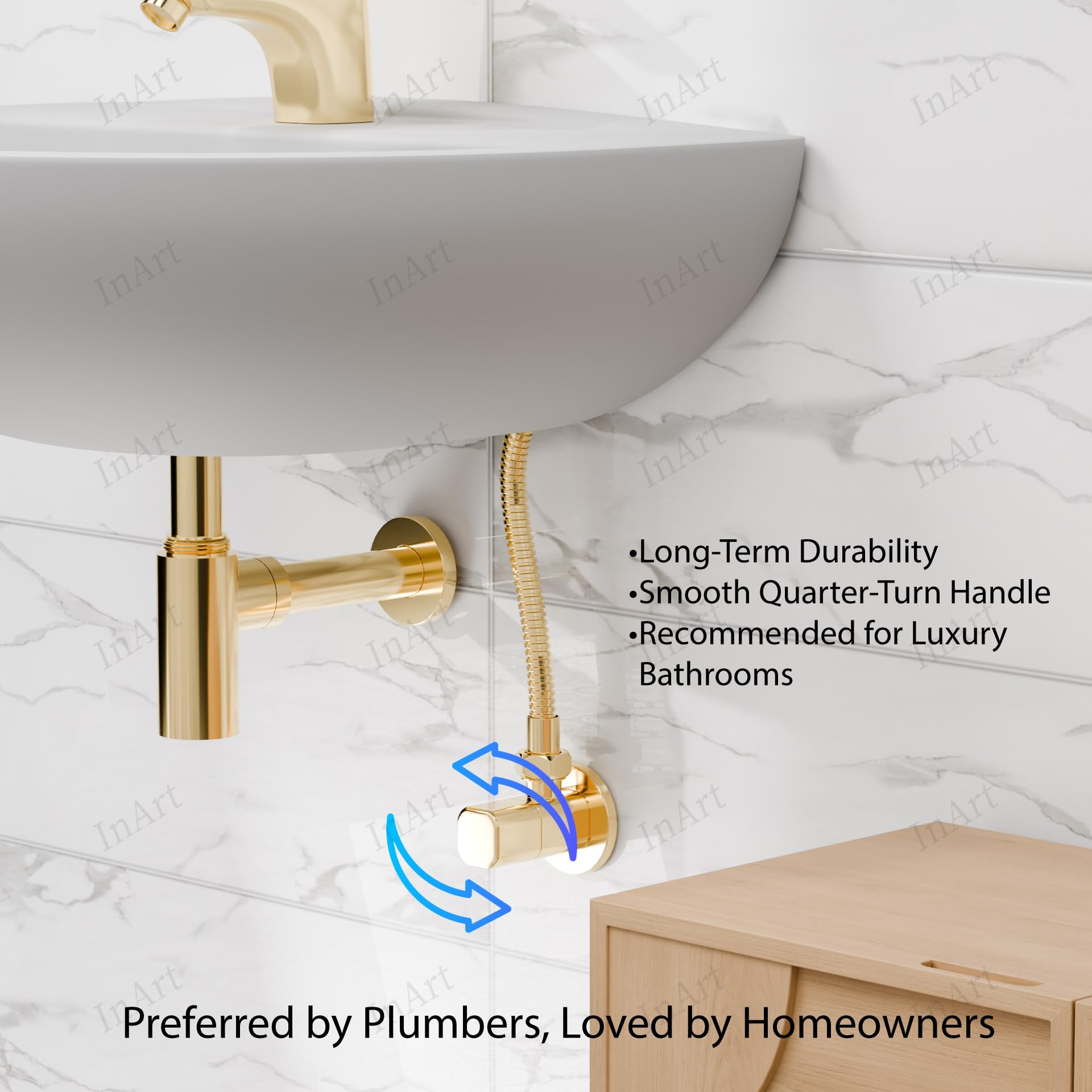 Ceramic disc angle valve in gold finish, leakproof brass angle stop cock for wash basin tap - side angle