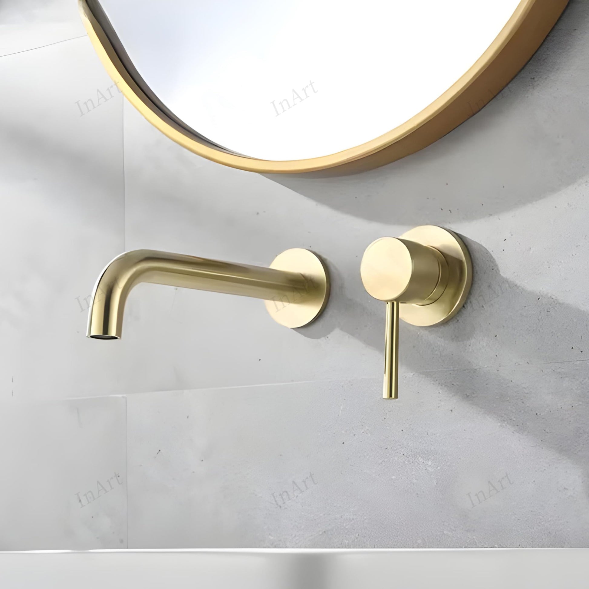 Waterfall basin tap installed on wash basin wall, brushed gold wall mounted sink mixer for Indian bathroom