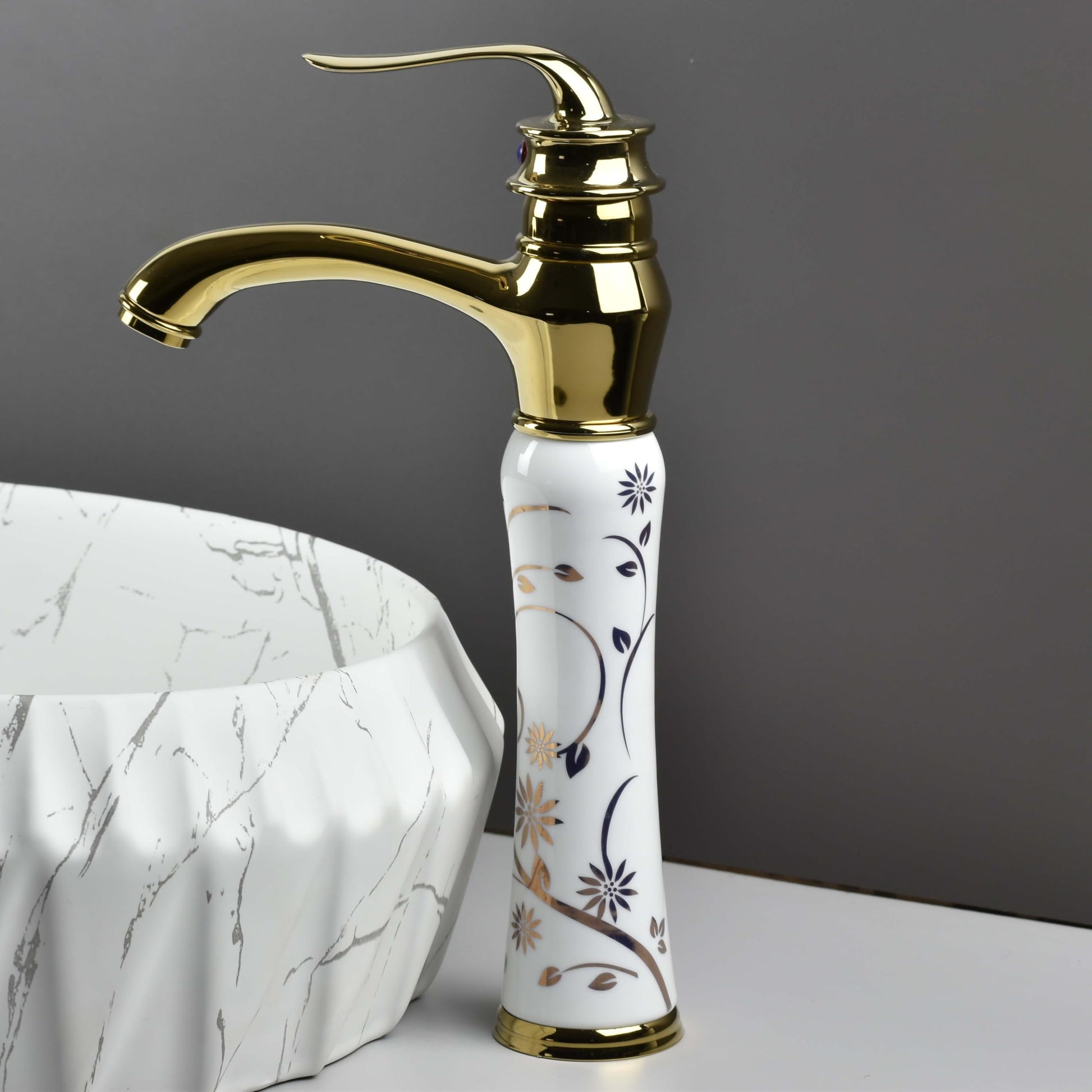 InArt single lever basin mixer tap in antique white gold, waterfall spout, zinc alloy body, 12 inch