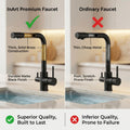 Three way sink tap for RO water and normal supply, black gooseneck kitchen sink gooseneck faucet