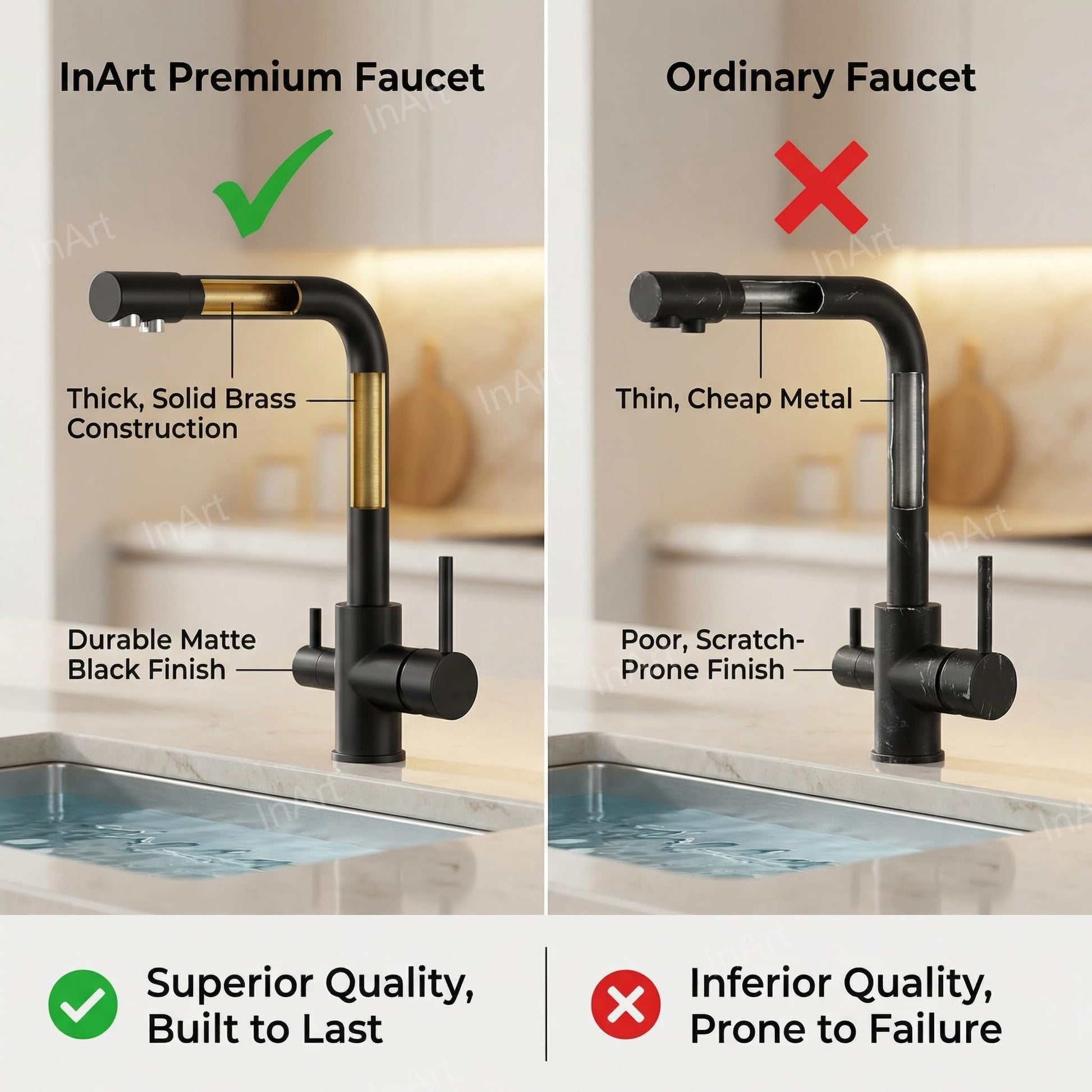 Three way sink tap for RO water and normal supply, black gooseneck kitchen sink gooseneck faucet