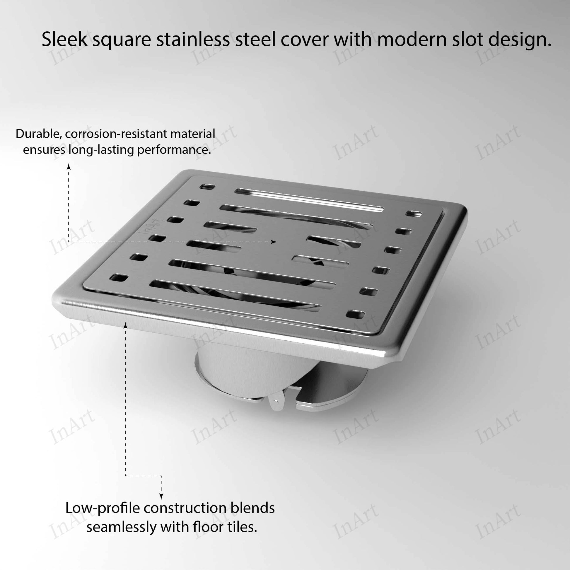 Close-up of anti-cockroach trap in InArt floor drain jali, 304 stainless steel bathroom drainer