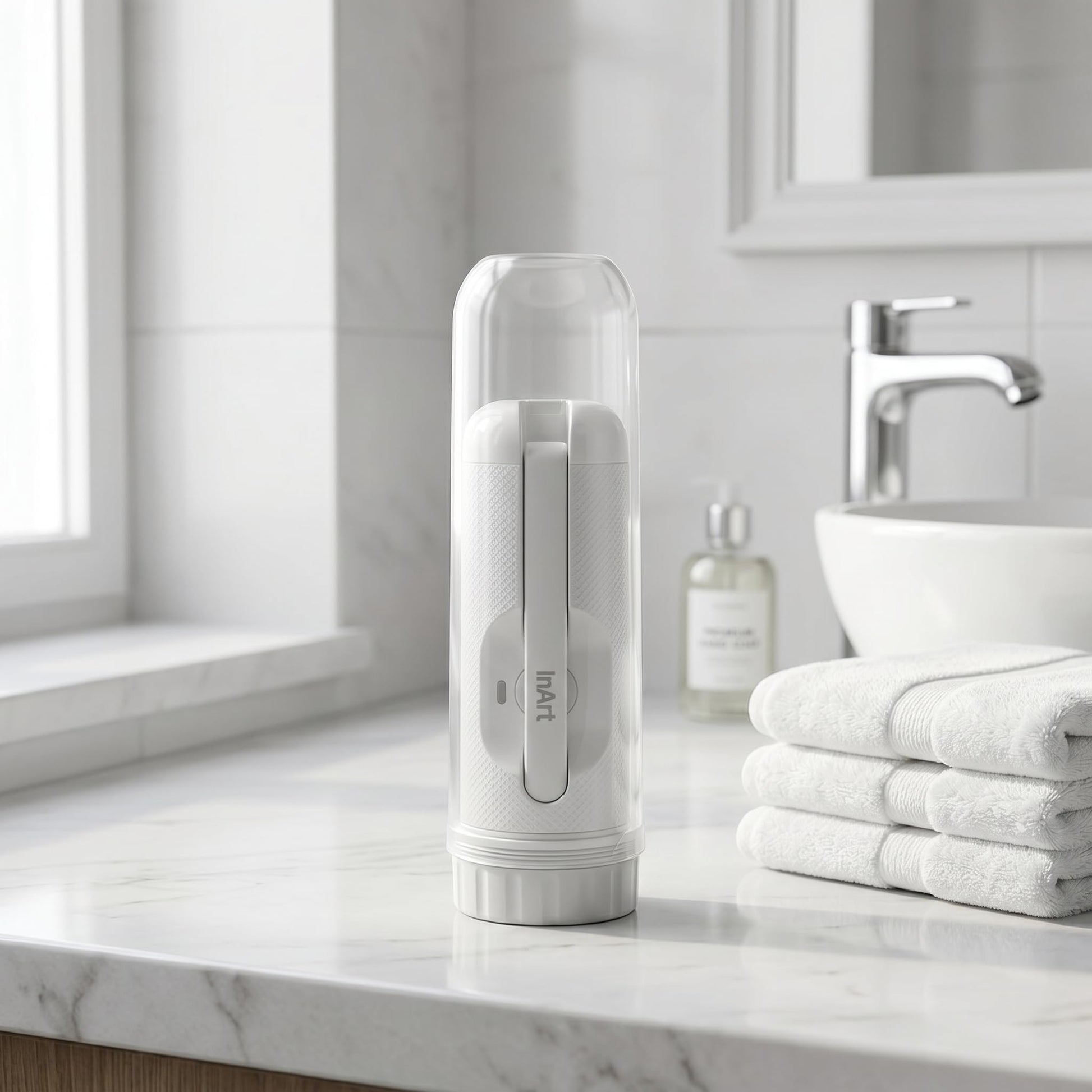 Handheld travel jet spray showing 180 degree adjustable nozzle position