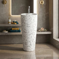 InArt wash basin single piece pedestal with glazed easy-clean ceramic, close-up of rim and bowl