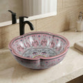 InArt ceramic table top wash basin design, round glossy pink over counter basin, front view
