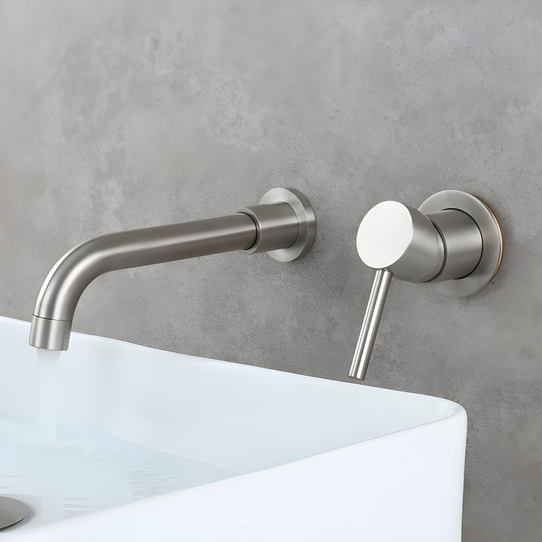 Wall tap mixer by InArt in brass with waterfall spout, brushed nickel wall mounted basin mixer tap