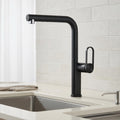 InArt brass gooseneck kitchen sink faucets with sprayer in matte black, pull out mixer tap main view