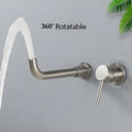 Modern wash basin mixer taps for bathroom, side angle of wall mounted waterfall spout in brushed nickel