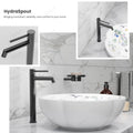 InArt SS 304 extra tall pillar tap installed on table top wash basin, modern bathroom interior look in gun grey