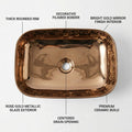 Rose gold table top basin design in ceramic, rectangular counter top wash basin shown at side angle