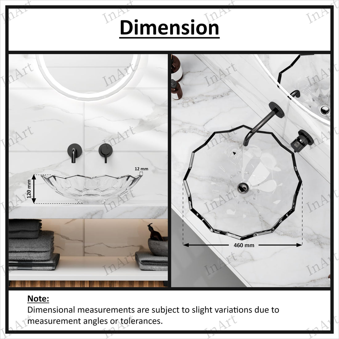 InArt PrismCut glass table top wash basin, black, modern geometric design, kitchen wash basin