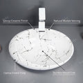 InArt designer table top basin design in Satvario marble finish, ceramic rectangular wash basin, angled view
