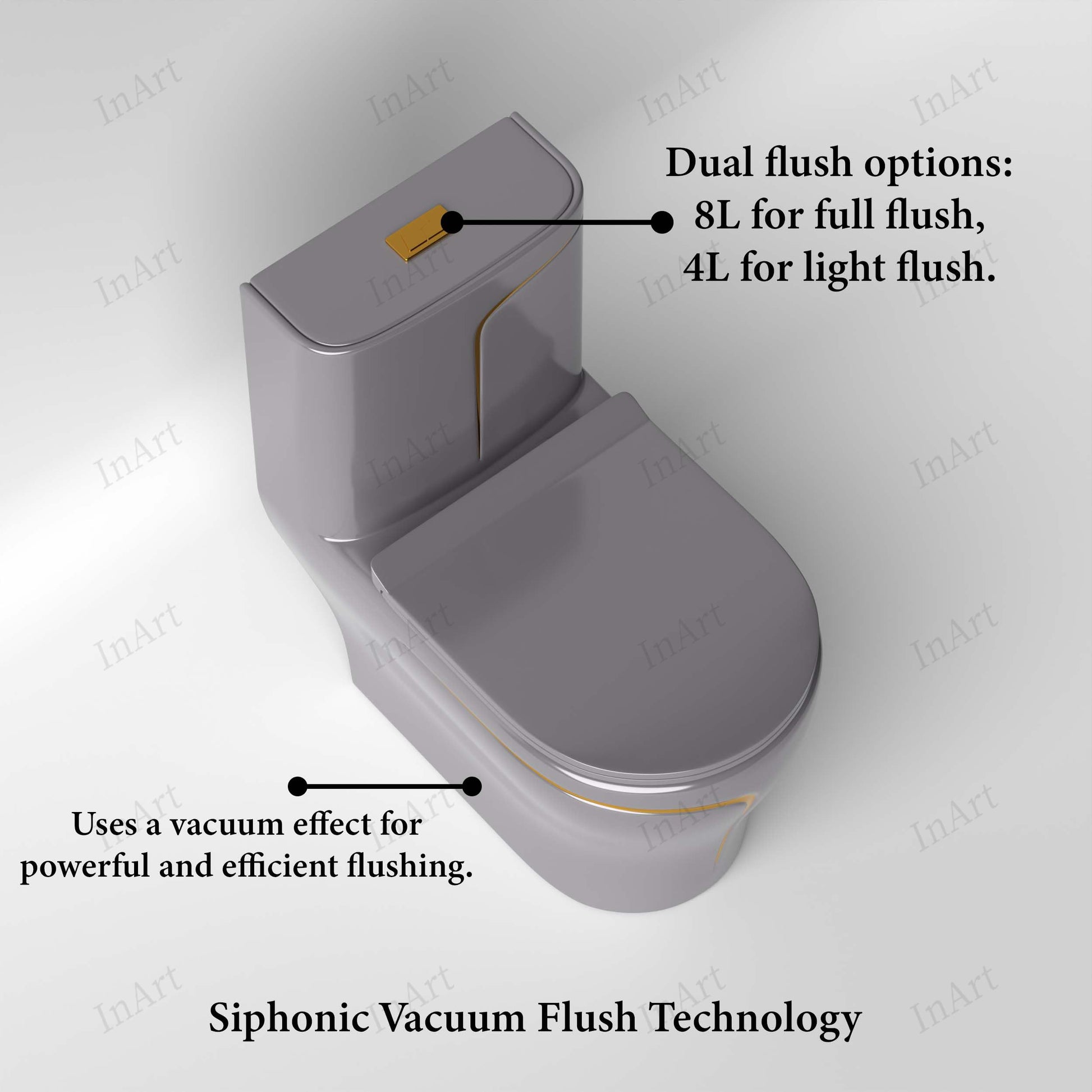 S trap one piece toilet 12 inch outlet from floor, glossy grey ceramic water closet for Indian bathrooms