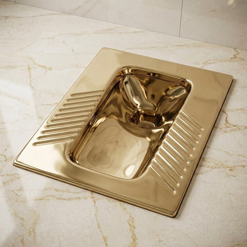 Gold ceramic Orissa pan squat toilet, rectangular floor mounted design