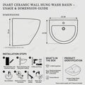 Small wall hung sink for washroom corner, rectangular ceramic basin with half pedestal, black gold stripes