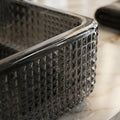 Rectangular table top wash basin black glass, smooth over counter fit for bathroom vanity