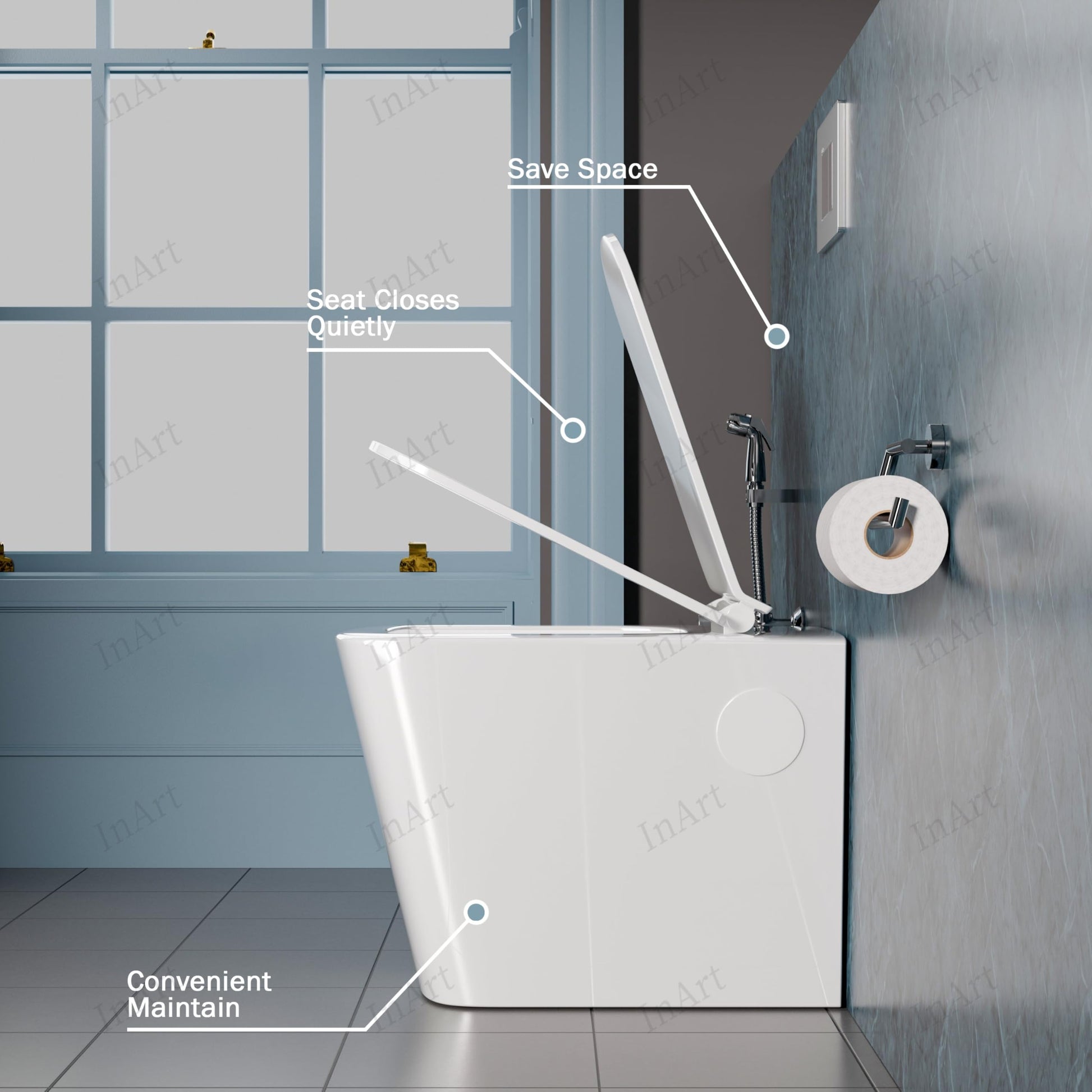 InArt ceramic one piece western toilet with elegant glossy white finish, ideal for home and commercial use