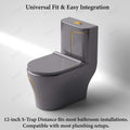 Glossy grey ceramic western commode in bathroom interior, oval one piece floor mounted toilet for premium washroom