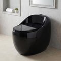 InArt black one piece commode in ceramic, oval rimless floor mounted toilet with glossy black finish