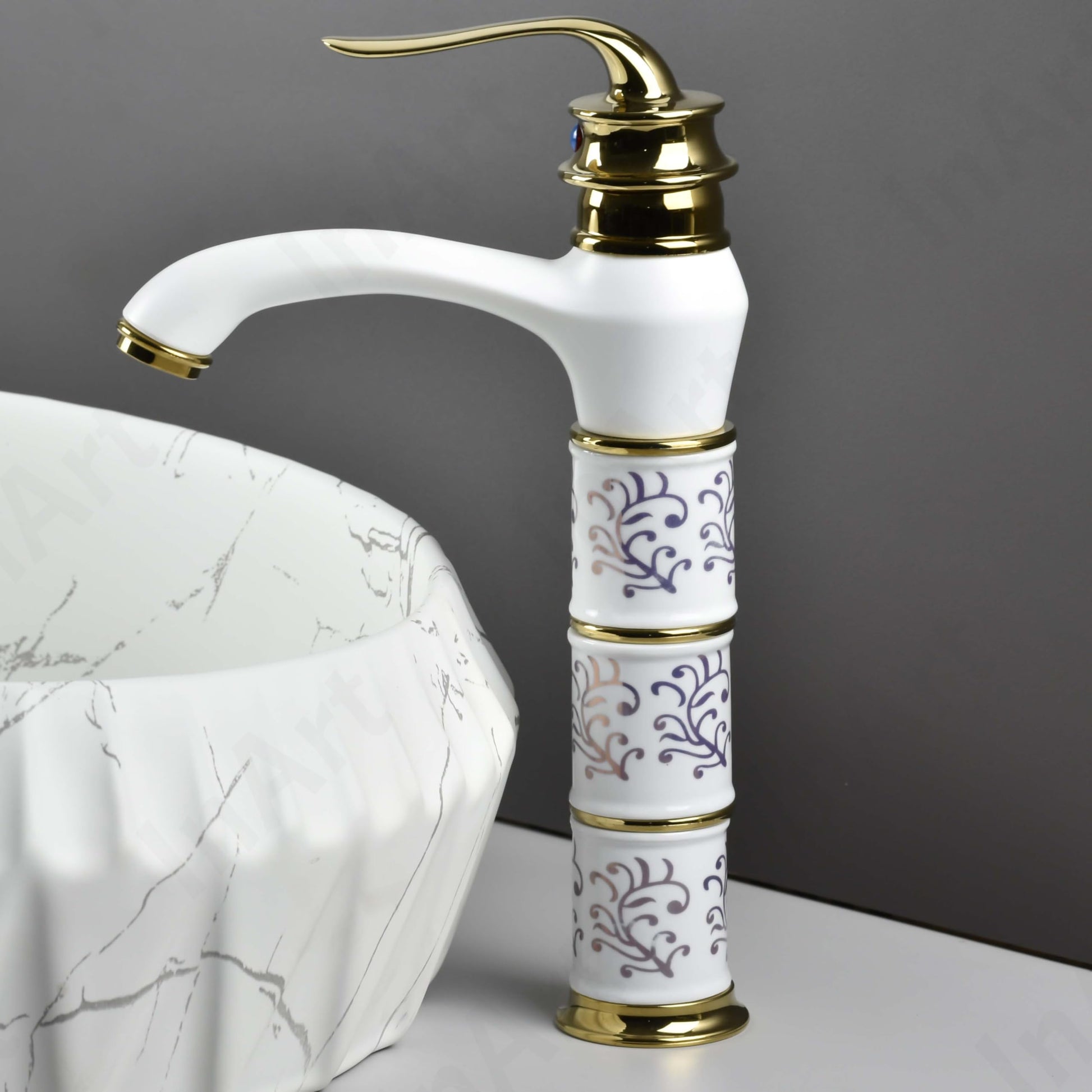 InArt wash basin nal design, smooth single lever control on waterfall basin mixer tap in antique white gold