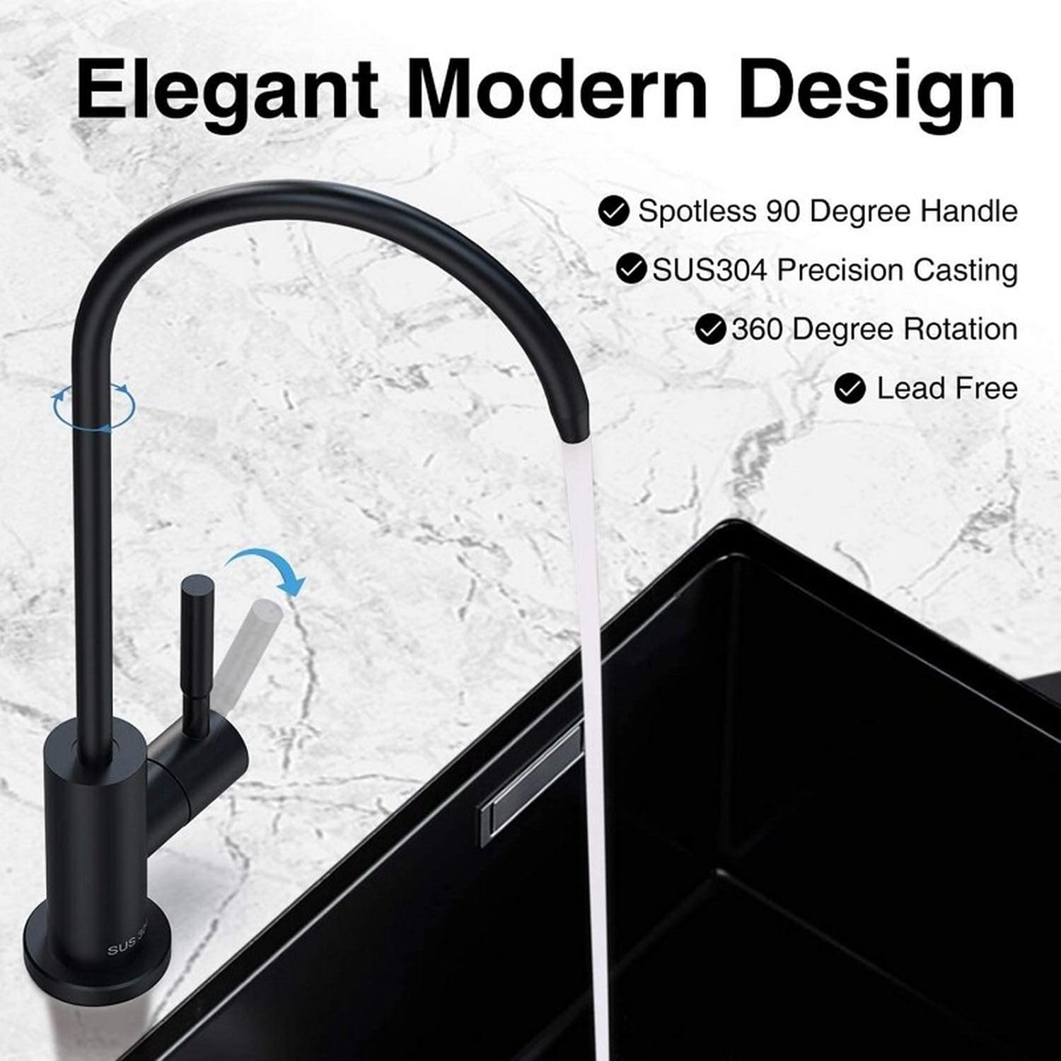 Sink faucet water purifier tap in matte black, stainless steel RO filter tap for clean drinking water