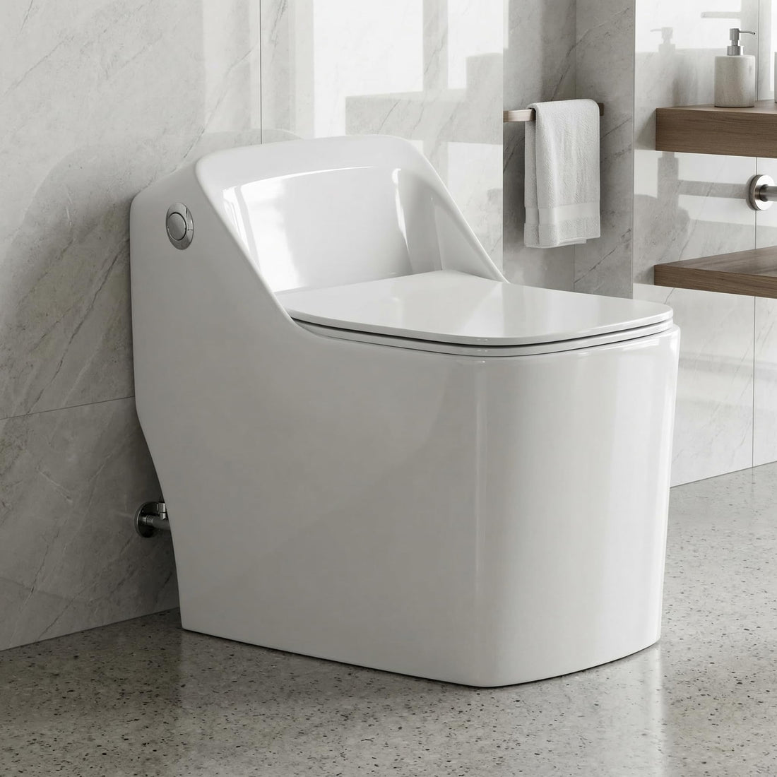 InArt ceramic parryware rimless closet in glossy white, oval one-piece western toilet with soft close seat