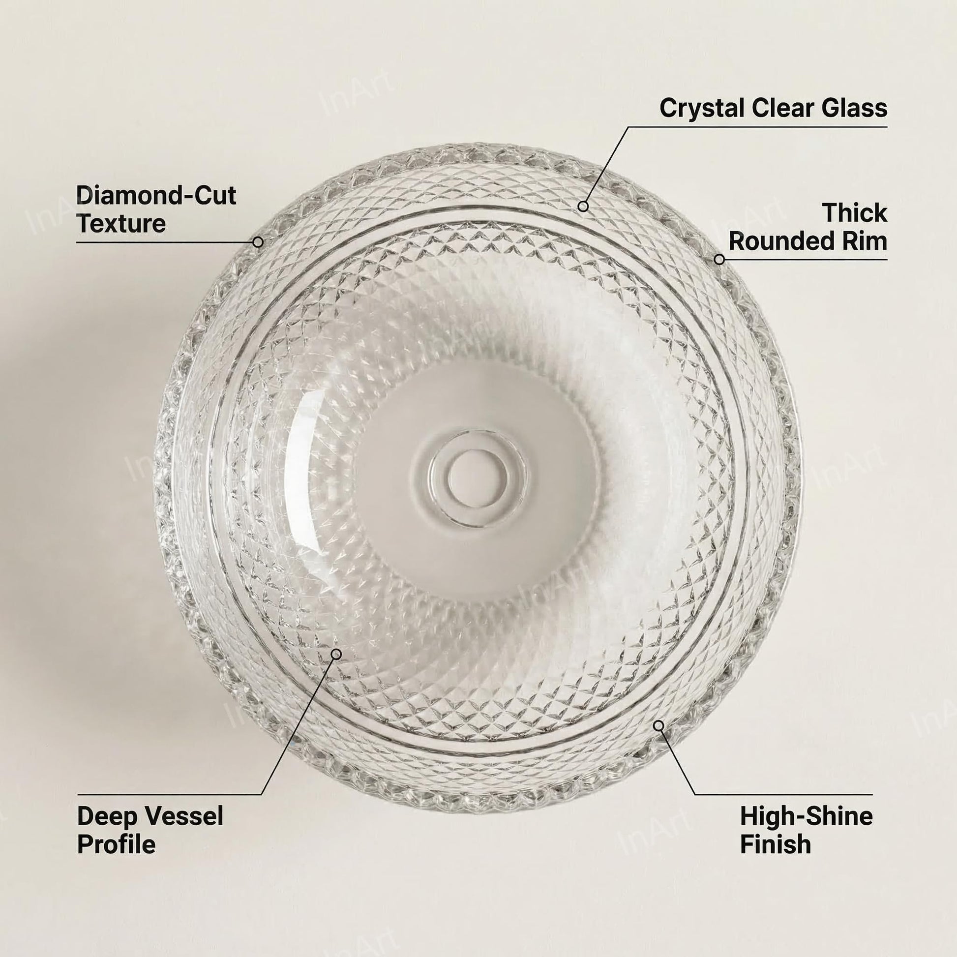 Modern round counter top wash basin in transparent clear glass for bathroom vanity