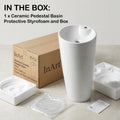 Round wash basin for bathroom and washroom, modern free standing ceramic pedestal basin in white