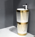 InArt dining hall wash basin cabinet style ceramic round pedestal wash basin in glossy golden finish, front view