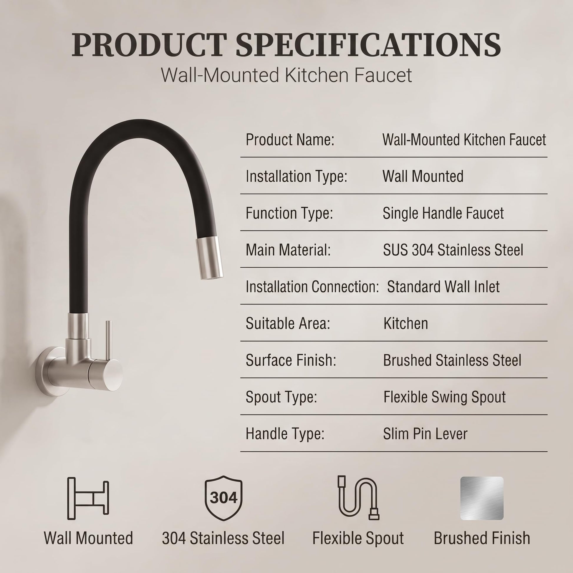 Single lever wall mounted kitchen faucet with aerator outlet for steady splash-reducing flow