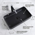 InArt matte black ceramic counter top wash basin, rectangular design, 3/4 angle view for modern bathroom