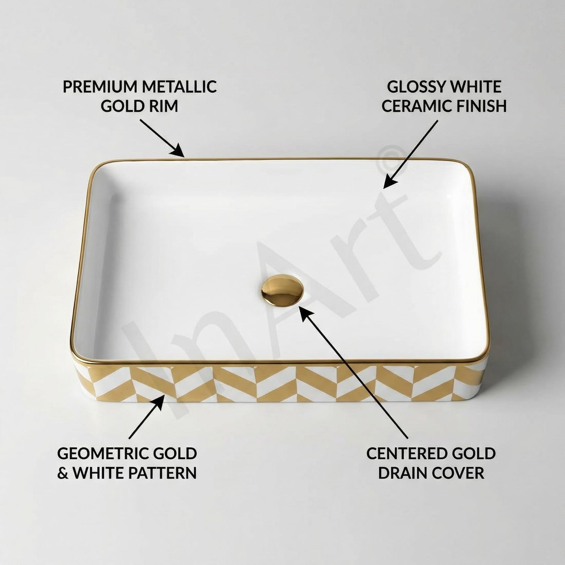Counter top wash basin side view showing smooth glazed ceramic surface