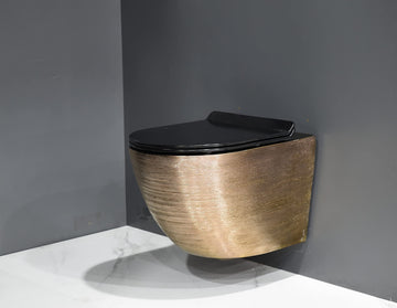 Hindware wall mounted commode style InArt rimless ceramic oval wall hung WC in rose gold finish, front view
