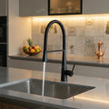 InArt black mixer tap close-up of single lever control and matte black finish on stainless steel body