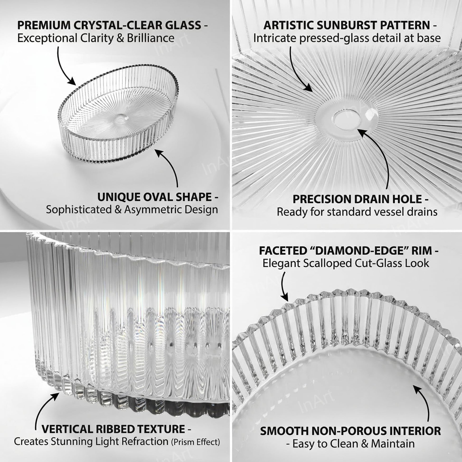 Modern wash basin glass design, clear oval table top wash basin side angle for bathroom counter