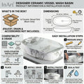 InArt wash basin design table top for bathroom vanity, premium ceramic basin in white grey marble look