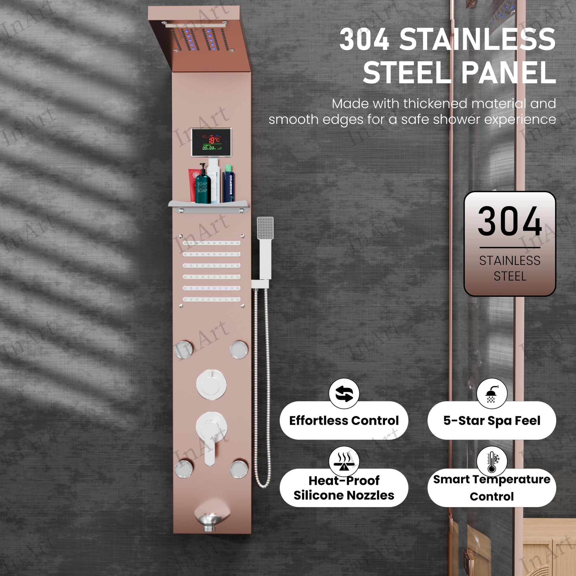 InArt 8-in-1 ss shower panels rose gold glossy