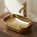 Dining hall wash basin cabinet InArt ceramic rectangular table top wash basin in gold finish, front view