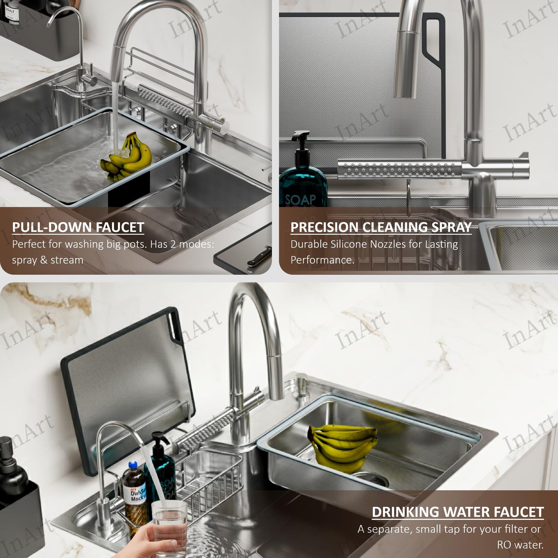 Sink stainless steel kitchen, dual bowl, silver