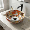 Round ceramic table top wash basin in matt white and orange, 40x40x14 cm