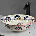 InArt designer table top basin design in art beige blue ceramic, round wash basin angled view