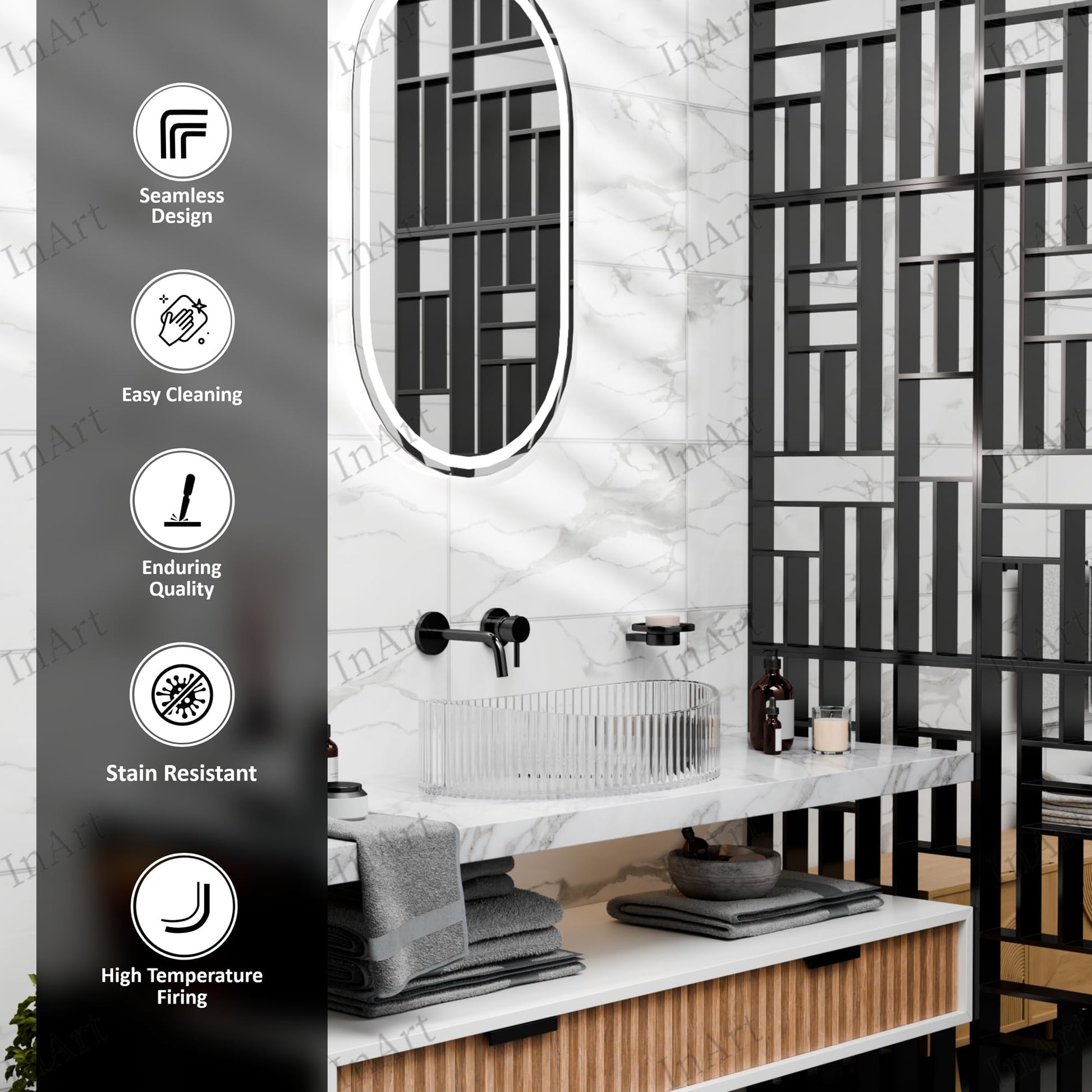 Transparent glass wash basin, oval glass basin, glossy finish