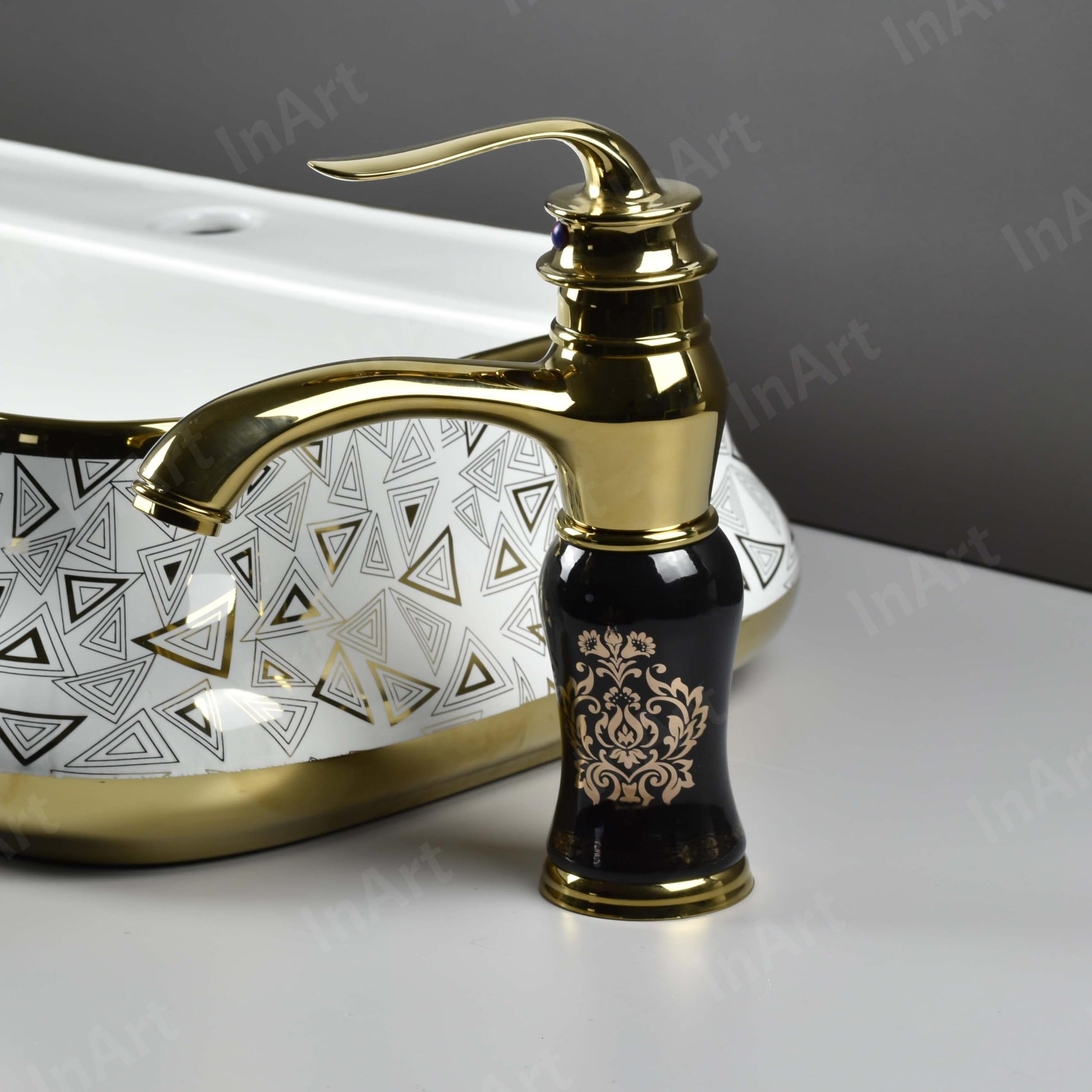 Deck mount black gold pillar cock for wash basin, premium brass and zinc mixer tap for Indian bathroom