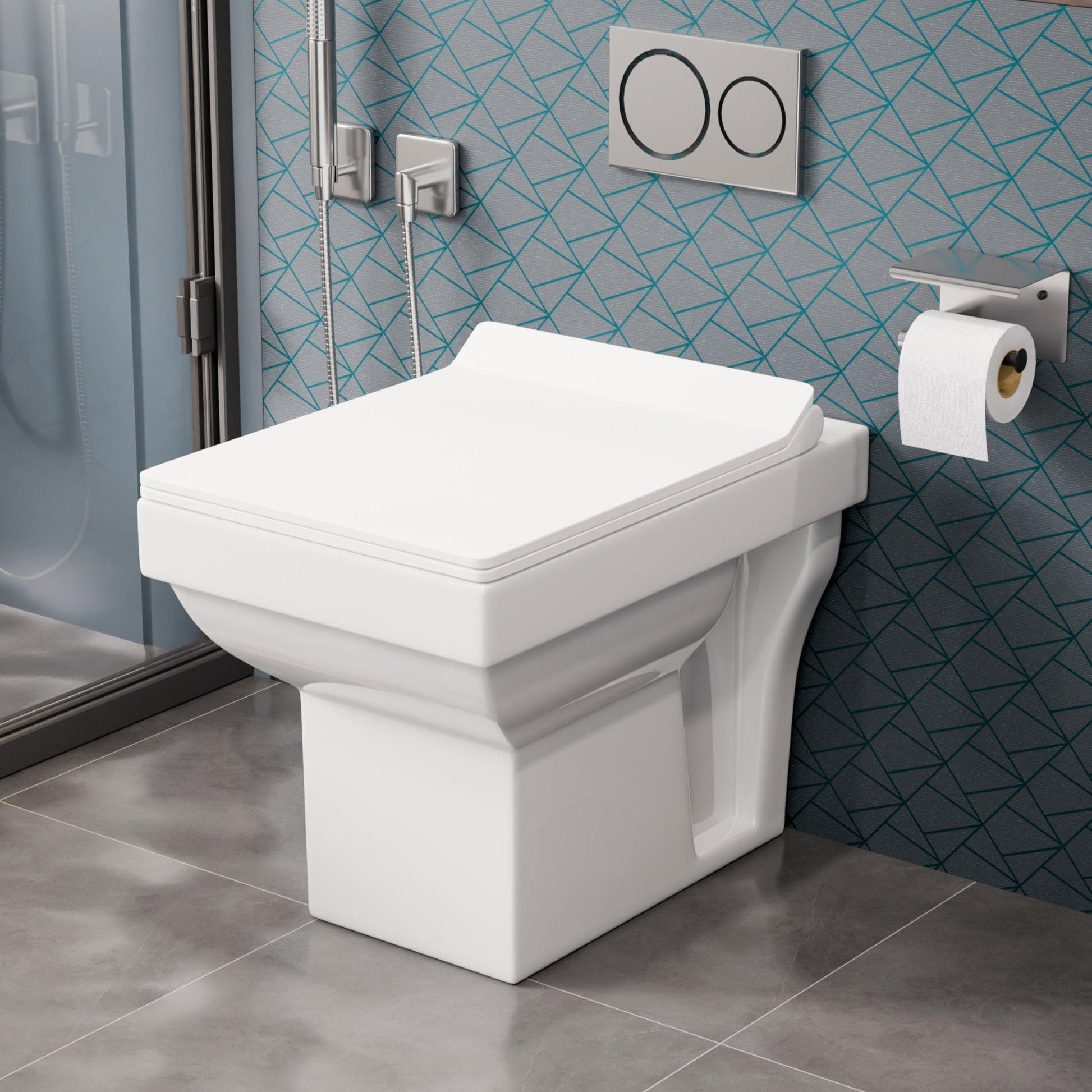 Western toilet full set price option: InArt single piece ceramic European commode in glossy white, front view