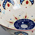 Designer table top wash basin for dining room wash area, art beige blue ceramic round basin lifestyle