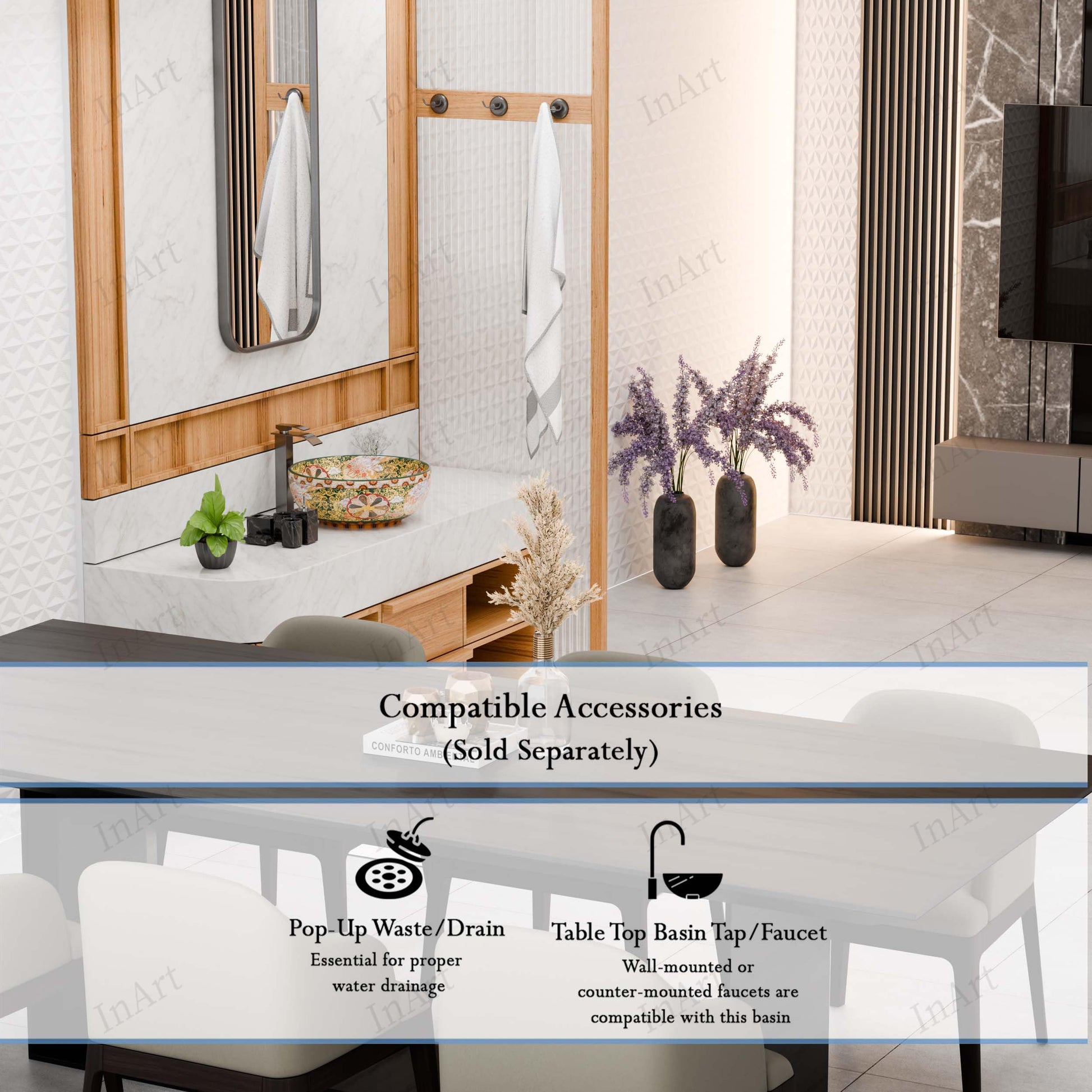 Wash basin design table top for dining room wash area, square ceramic basin in green multicolour