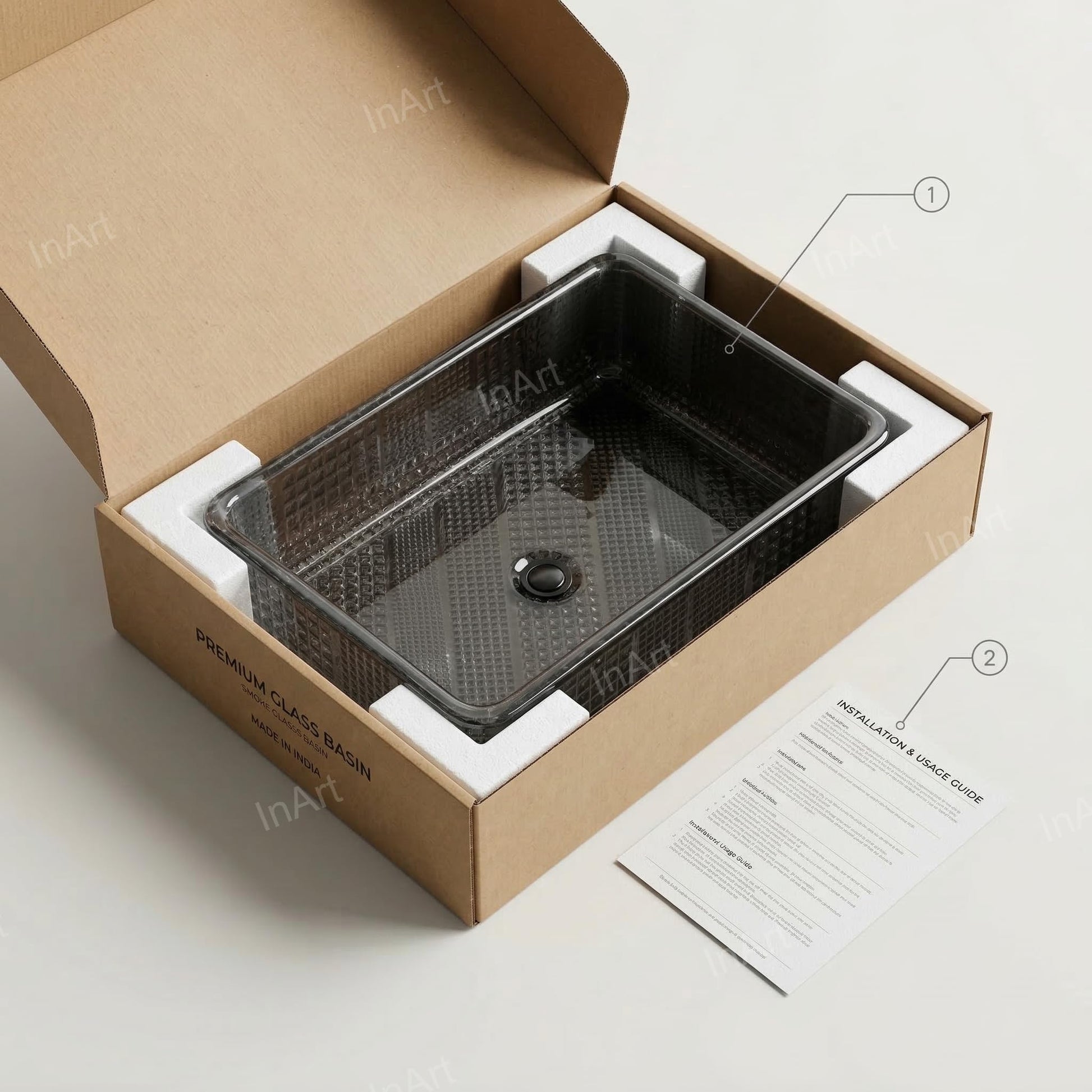 Buy glass wash basin online, black rectangular table top wash basin glass for premium sanitaryware